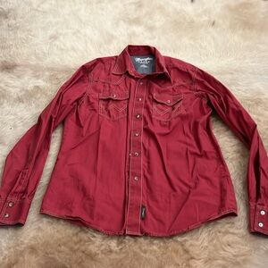 Wrangler Men's Casual Button Down Shirt in Deep Red